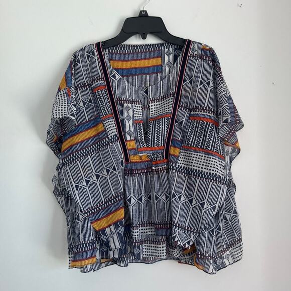 NWOT lemlem Geometric Print Blouse, Blue, Yellow, Orange, Women's Size Large - Picture 1 of 4